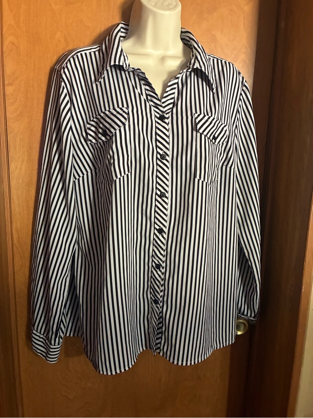 Classic Black & White Striped Button-Down Shirt